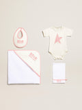 Gift set in white with pink trim and logo