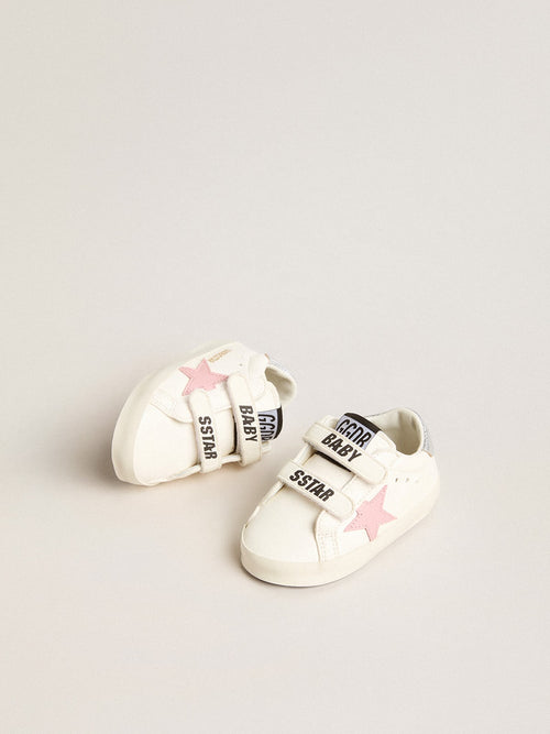 Baby Old School with pink leather star and silver leather heel tab