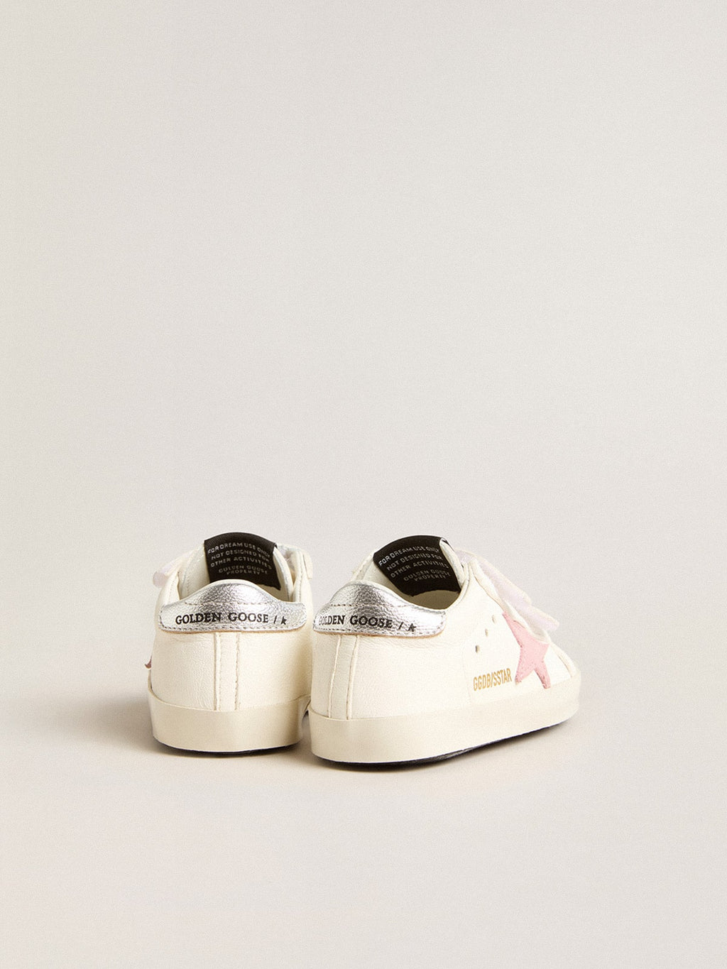 Baby Old School with pink leather star and silver leather heel tab