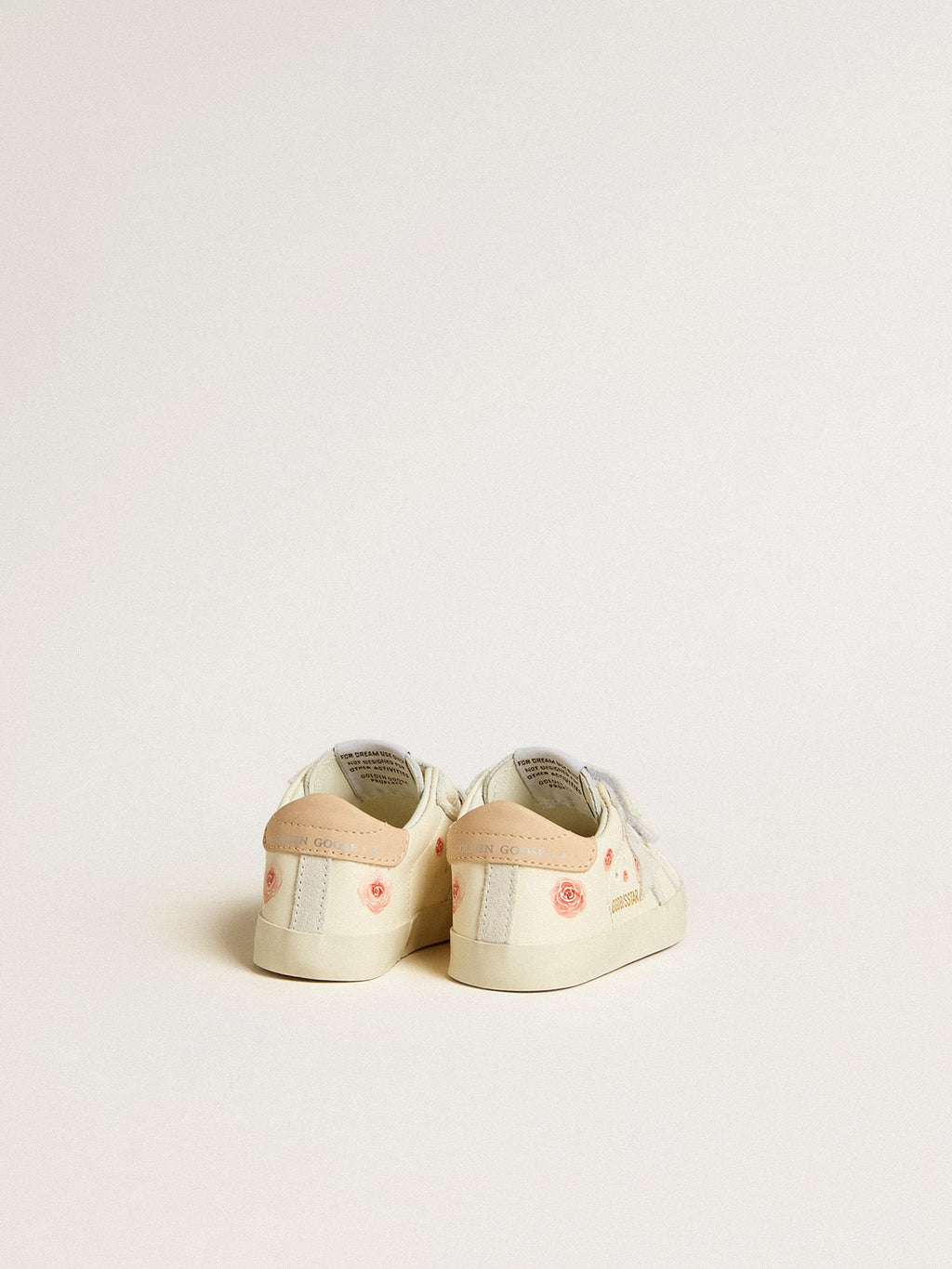 Baby School in nappa leather with pink rose motif and white suede star