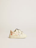 Baby School in nappa leather with pink rose motif and white suede star