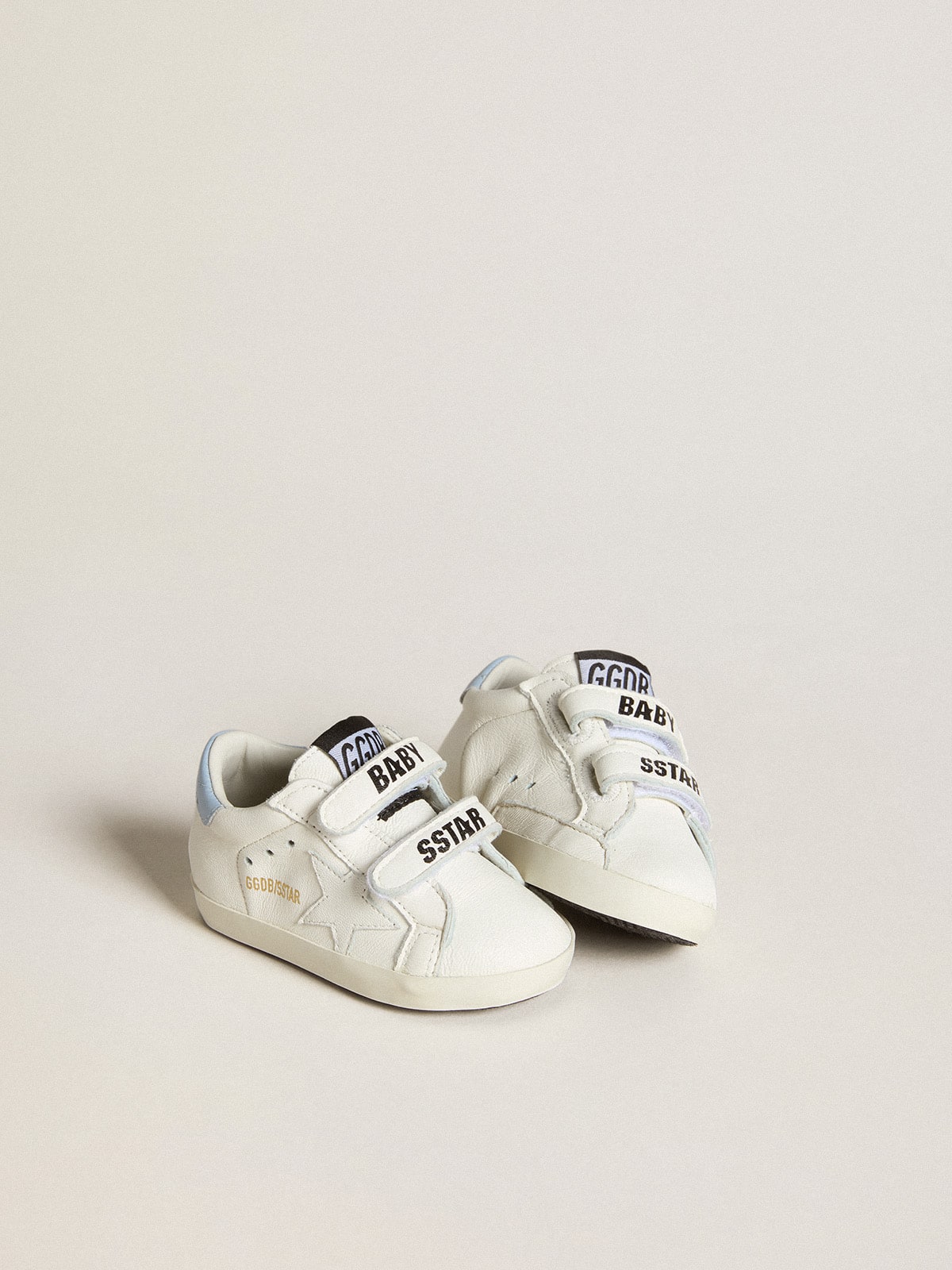 Baby School set in white nappa with light blue leather heel tab