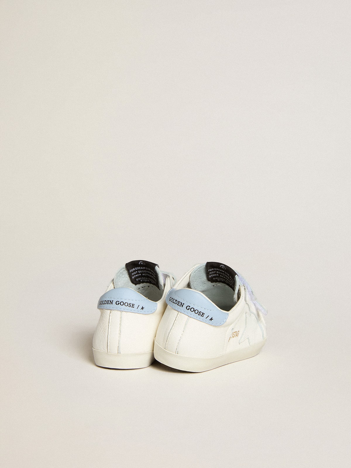 Baby School set in white nappa with light blue leather heel tab