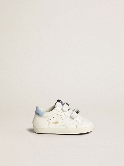 Baby School set in nappa with white star and light blue leather heel tab