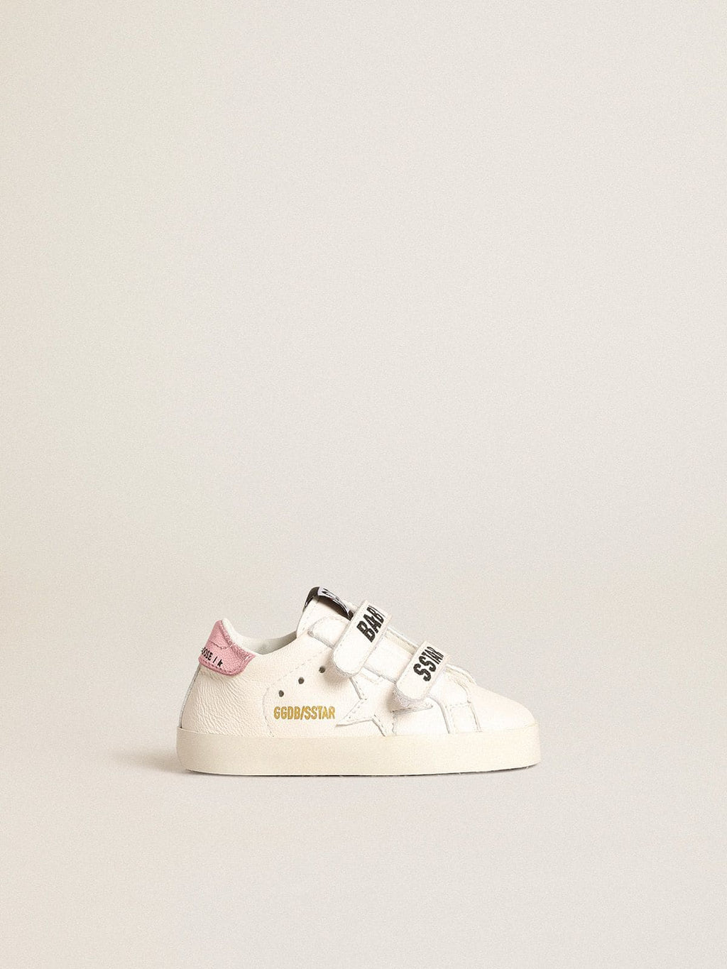 Baby School set in nappa with white star and pink leather heel tab