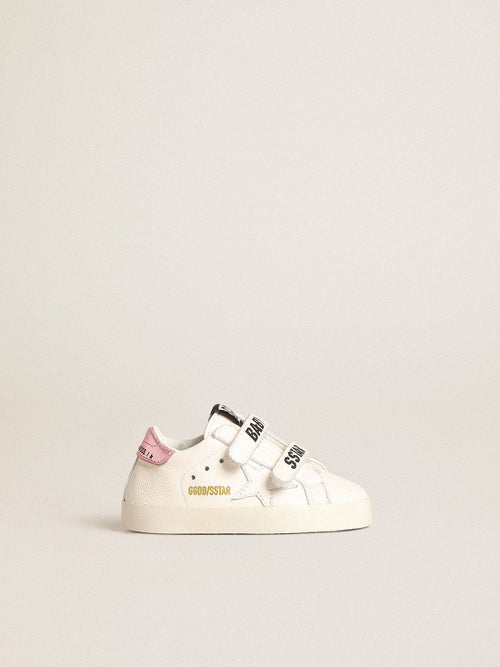Baby School set in nappa with white star and pink leather heel tab