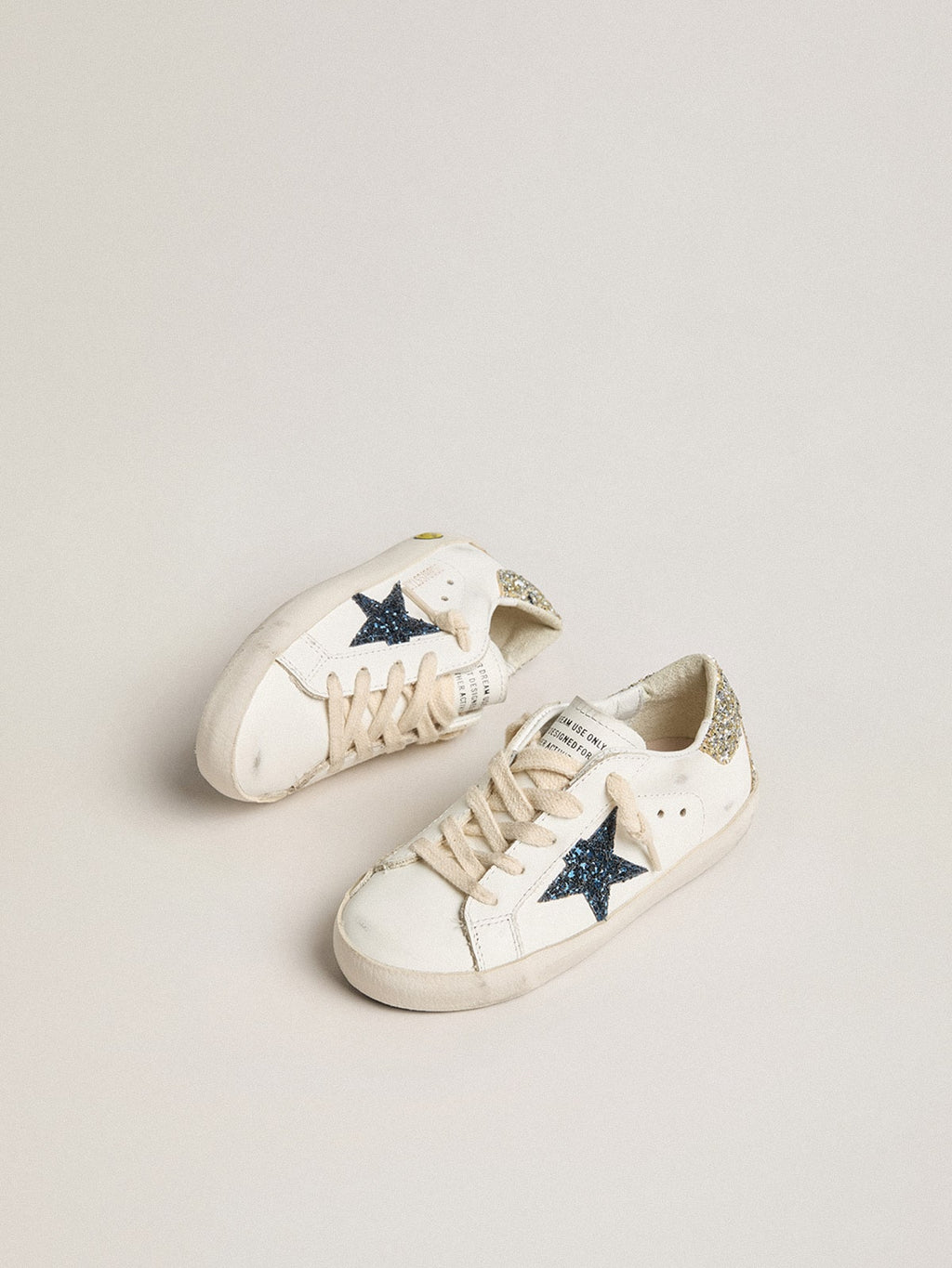 Junior Super-Star in leather with glitter star and heel tab
