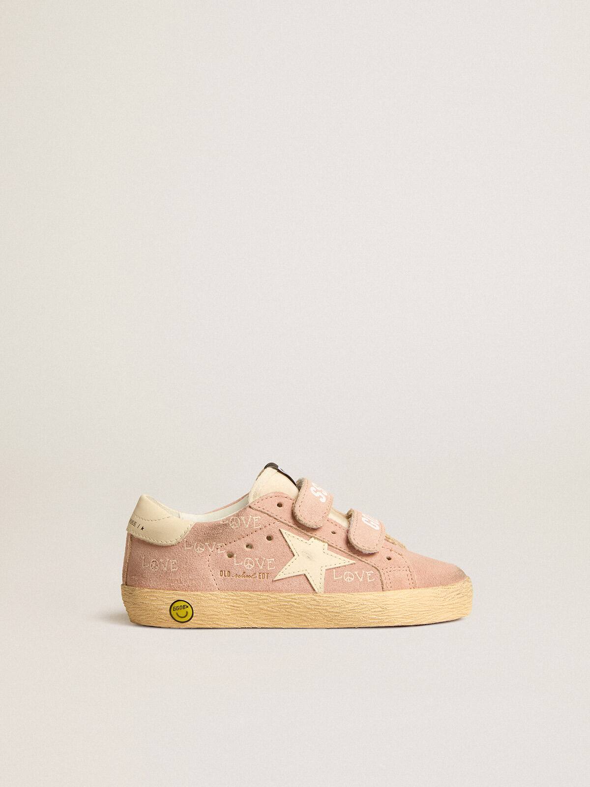 Old School Junior in pink suede with cream leather star and heel tab