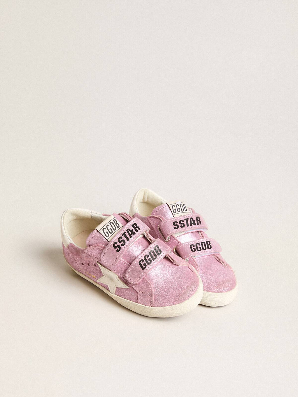 Junior Old School in metallic pink suede with white leather star and heel tab