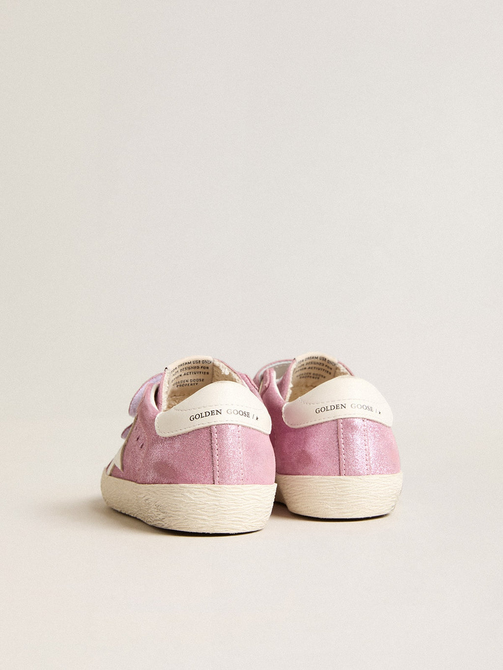 Junior Old School in metallic pink suede with white leather star and heel tab