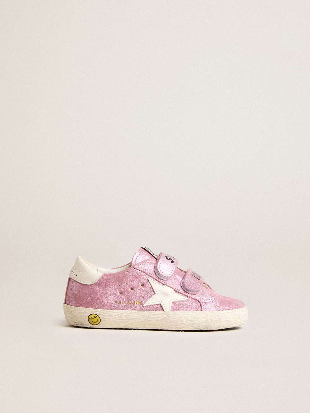 Junior Old School in metallic pink suede with white leather star and heel tab