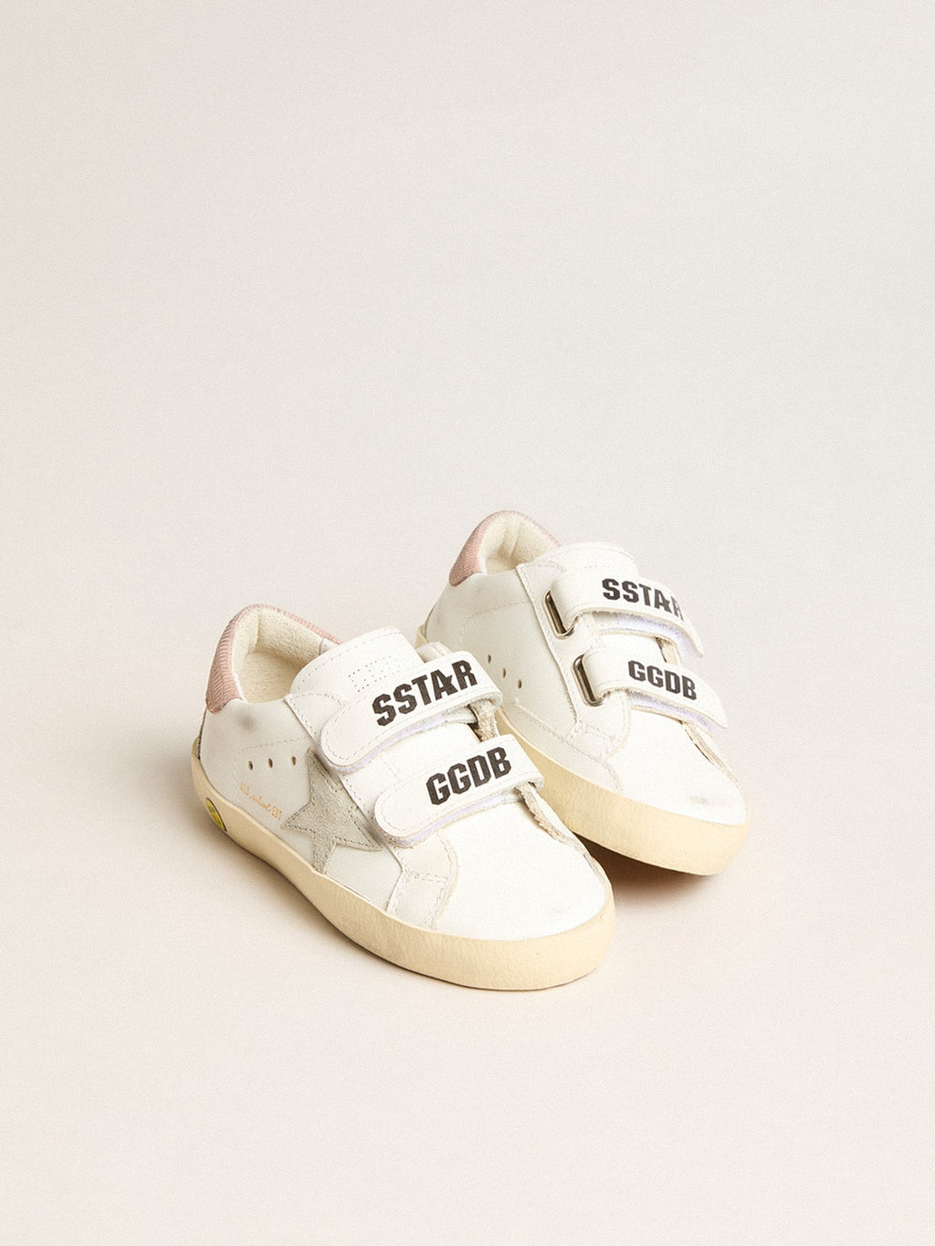 Junior Old School in leather with gray suede star and old rose heel tab
