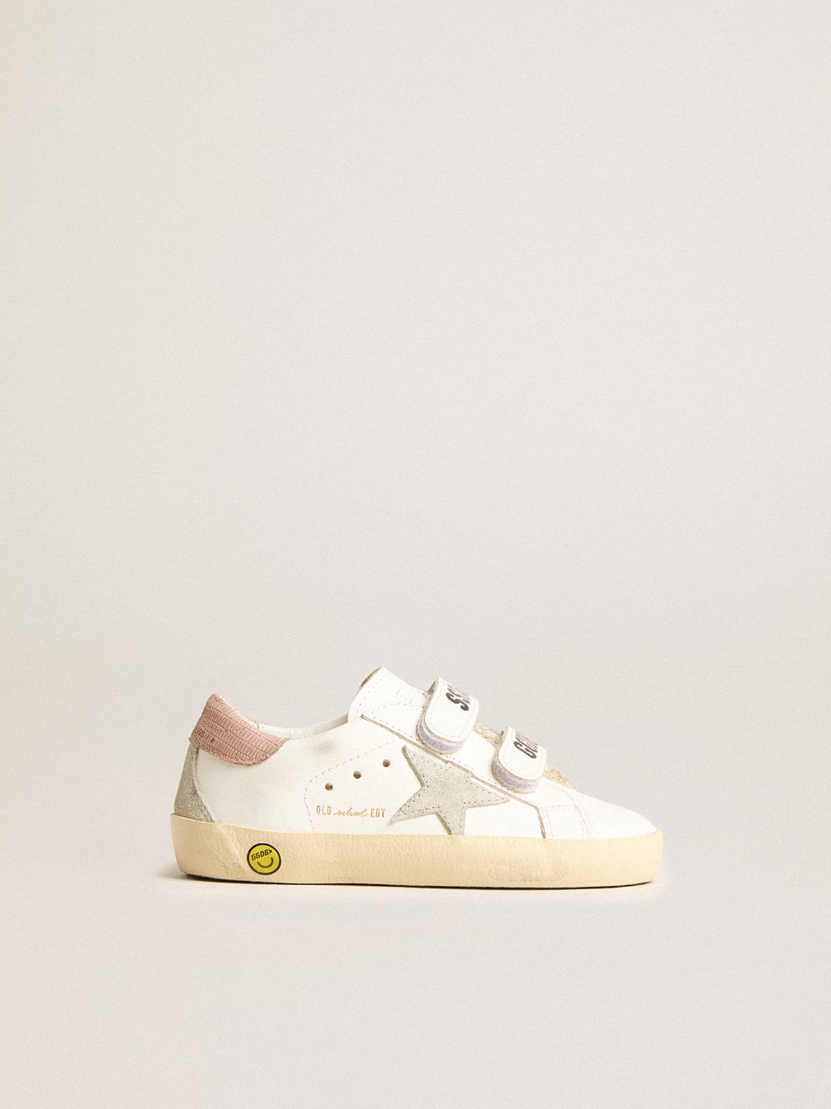 Junior Old School in leather with gray suede star and old rose heel tab