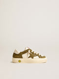 May Junior in white and military green leather