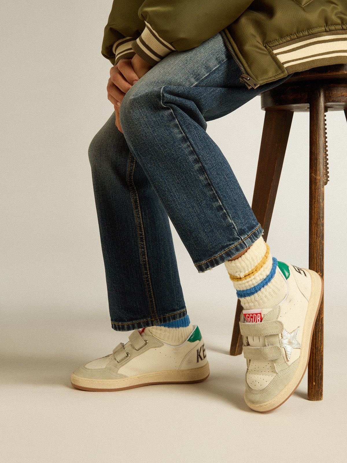 Junior Ball Star with silver star and green suede heel tab