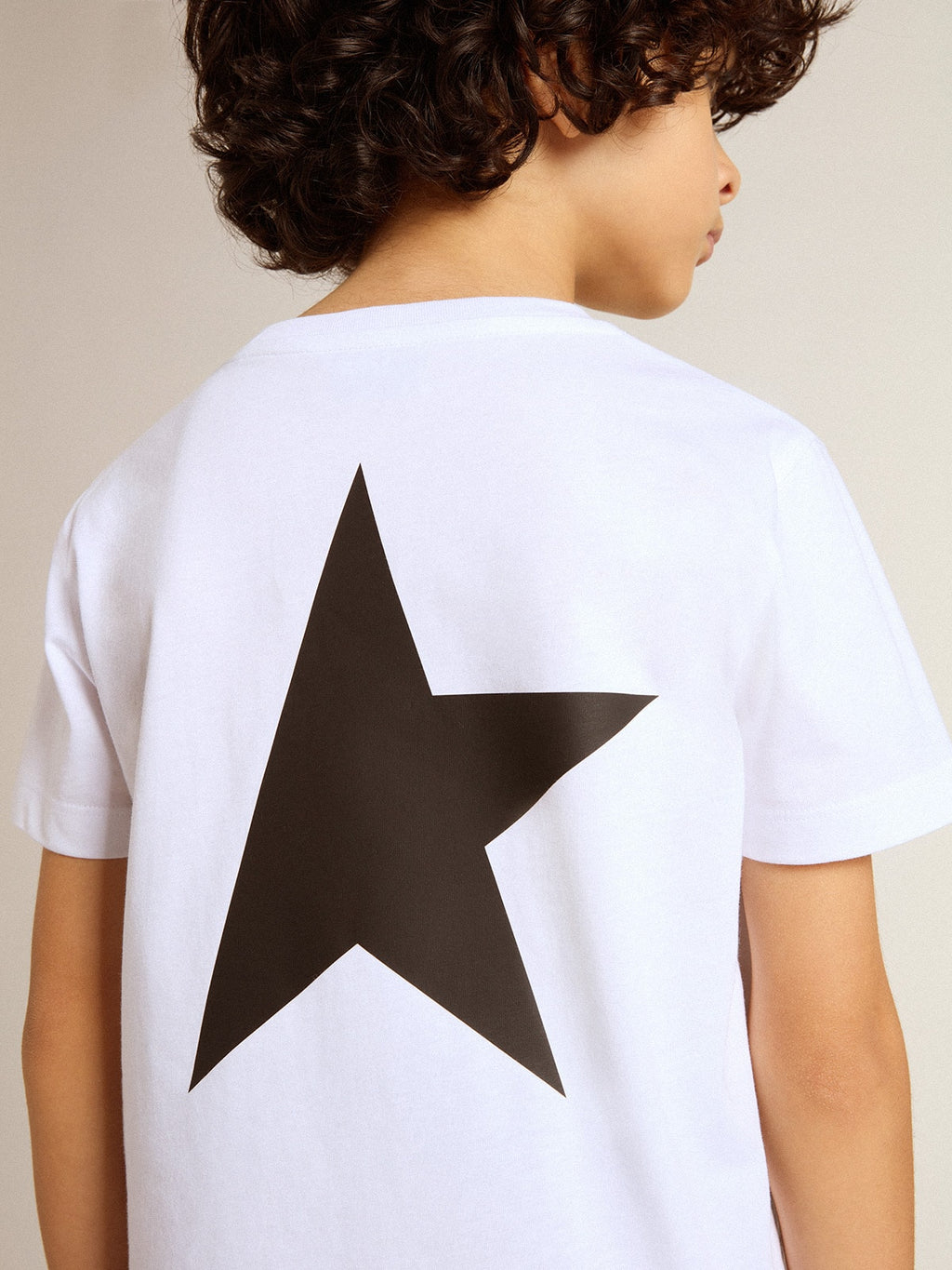 White T-shirt with contrasting black logo and star