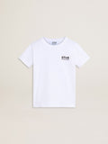 White T-shirt with contrasting black logo and star