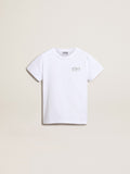 White T-shirt with contrasting silver logo on the front