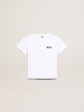 Boys’ white T-shirt with contrasting dark blue logo and star