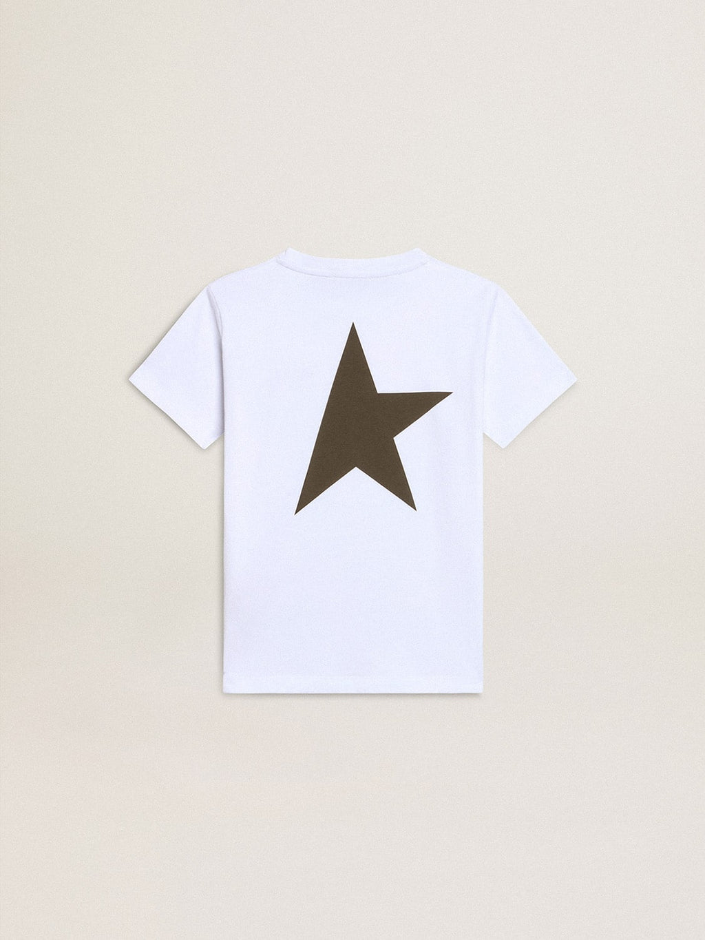 Boys' white T-shirt with contrasting dark green logo and star