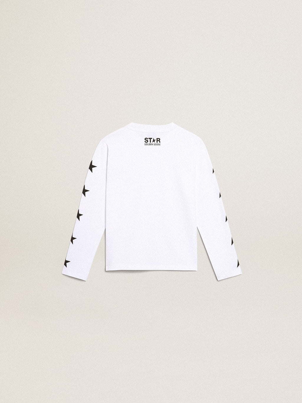 White long-sleeved T-shirt with contrasting black stars