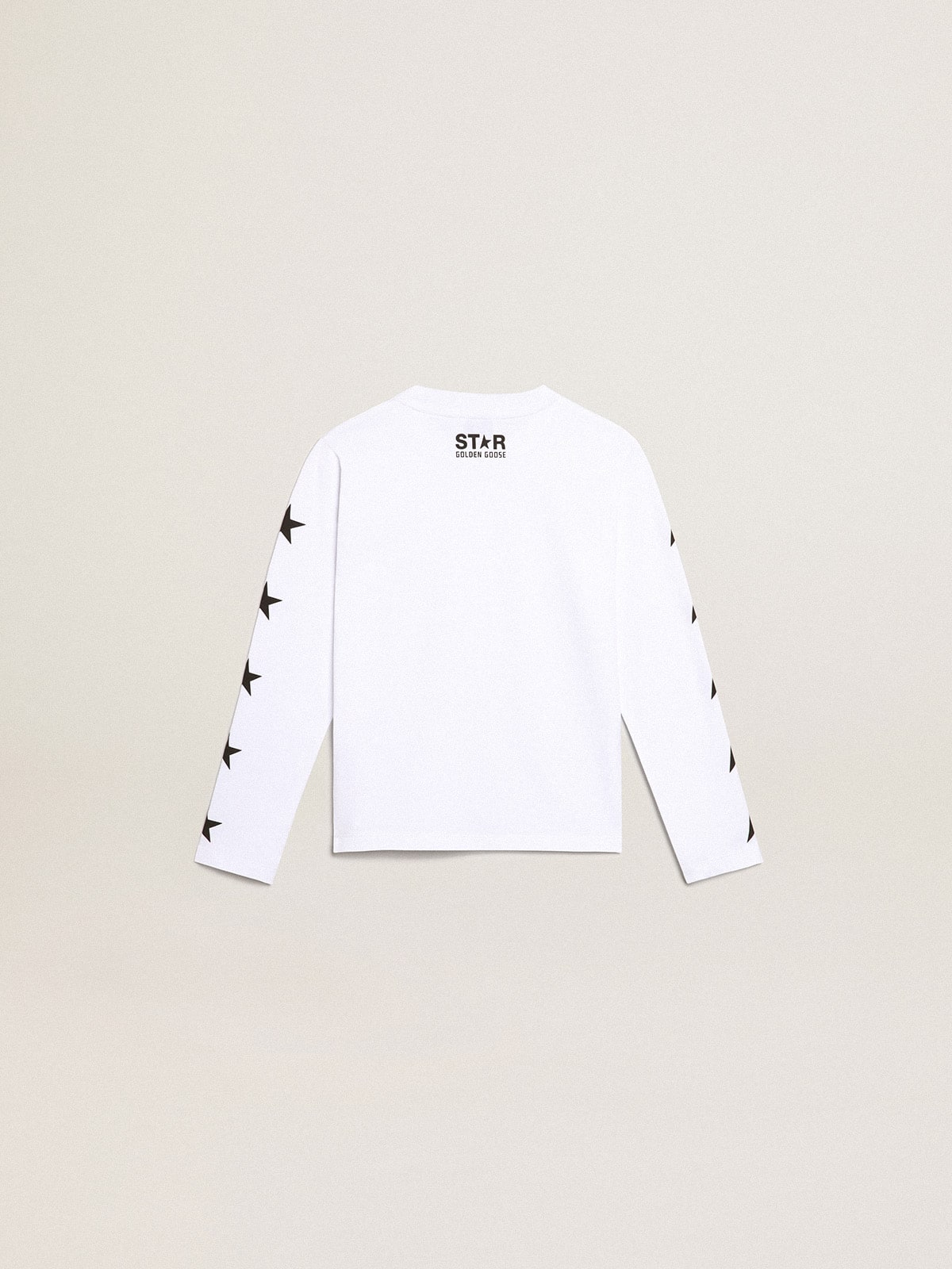 White long-sleeved T-shirt with contrasting black stars