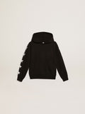 Boys’ hooded sweatshirt in black with contrasting white stars