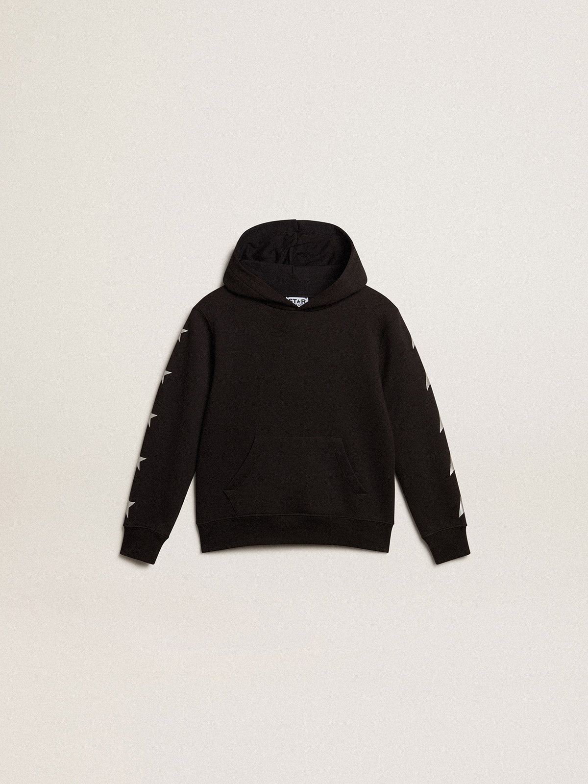 Boys’ hooded sweatshirt in black with contrasting silver stars