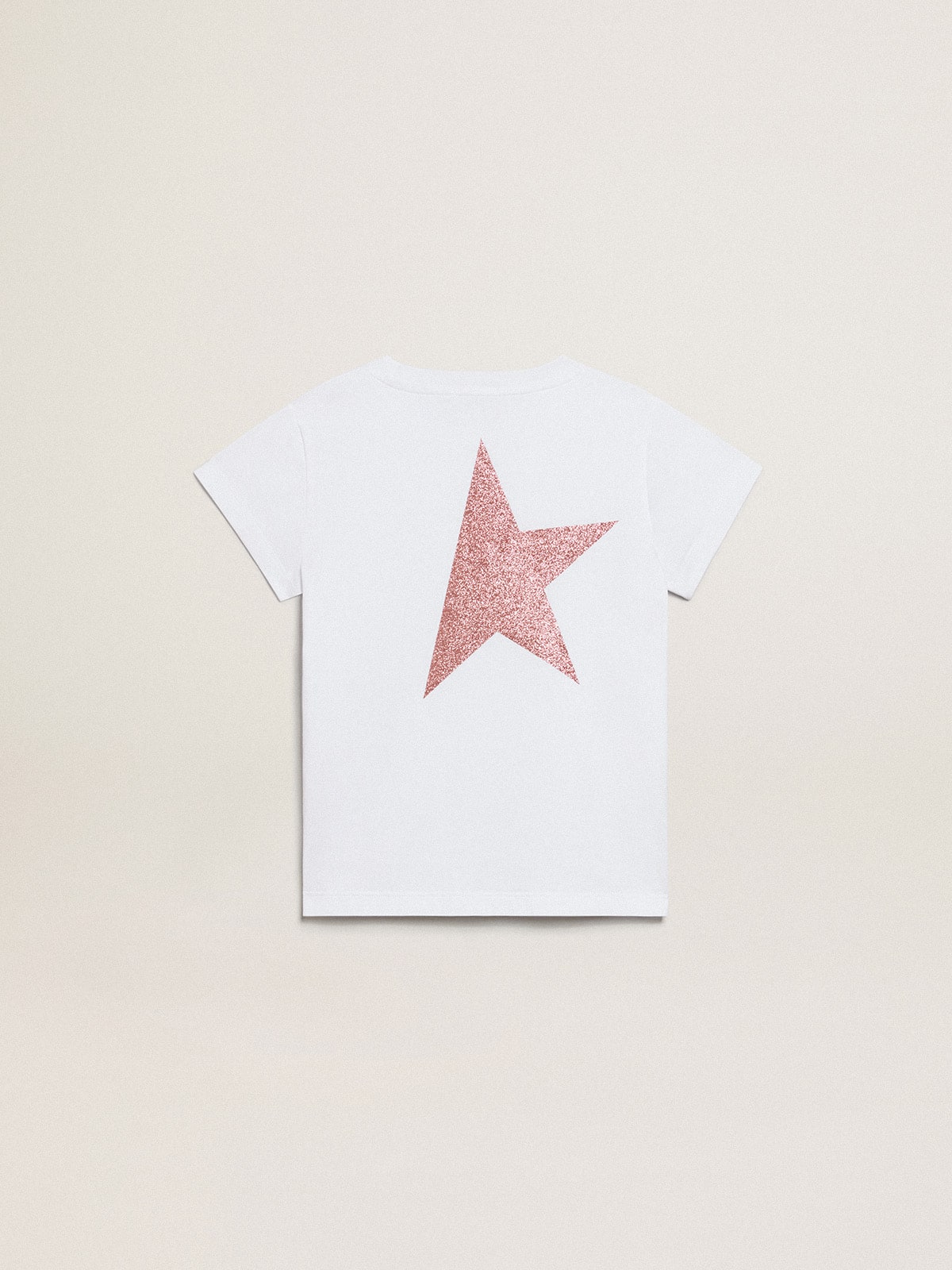 Girls’ white T-shirt with pink glitter logo and maxi star