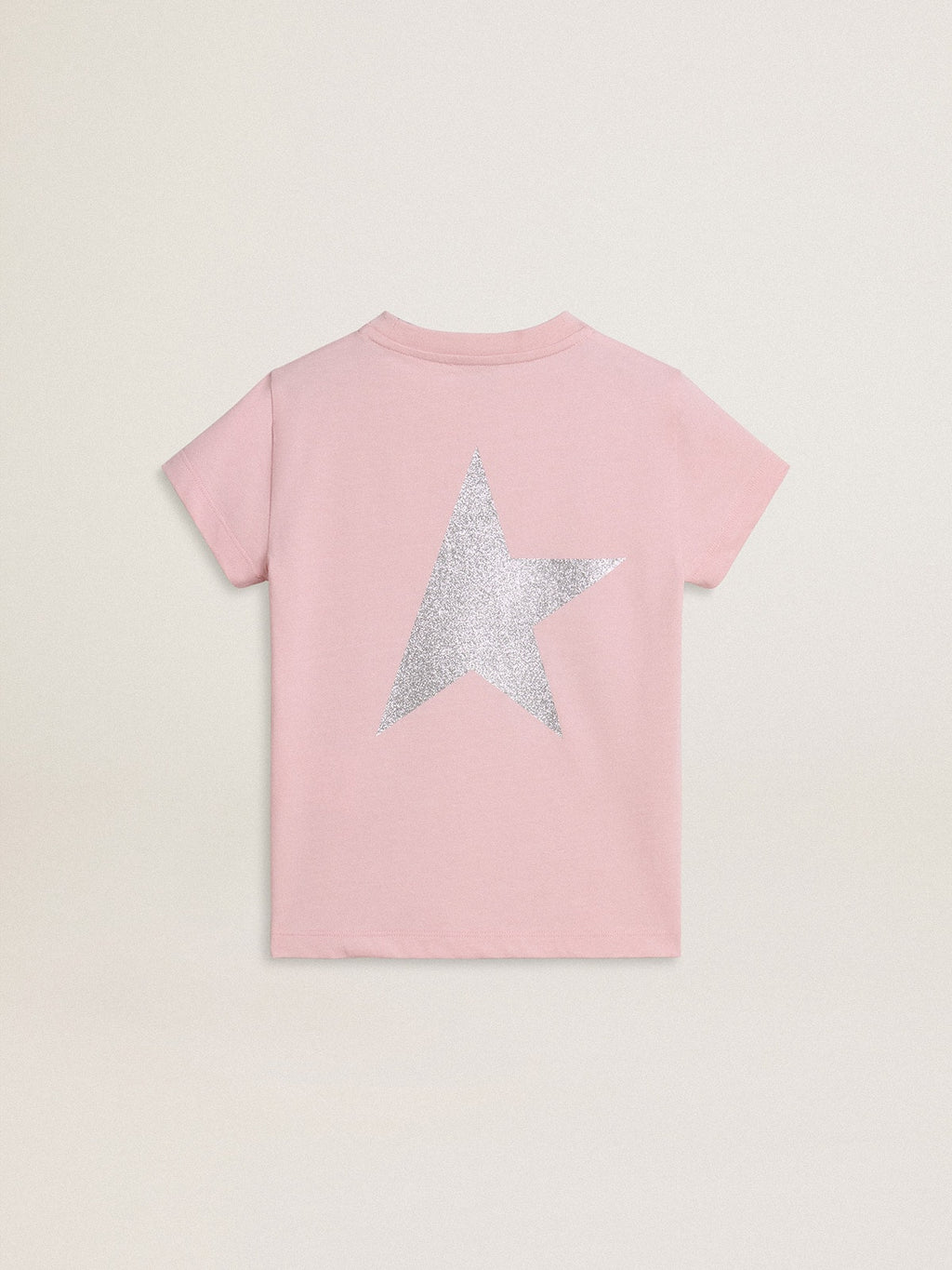 Girls' pink T-shirt with silver glitter logo and maxi star