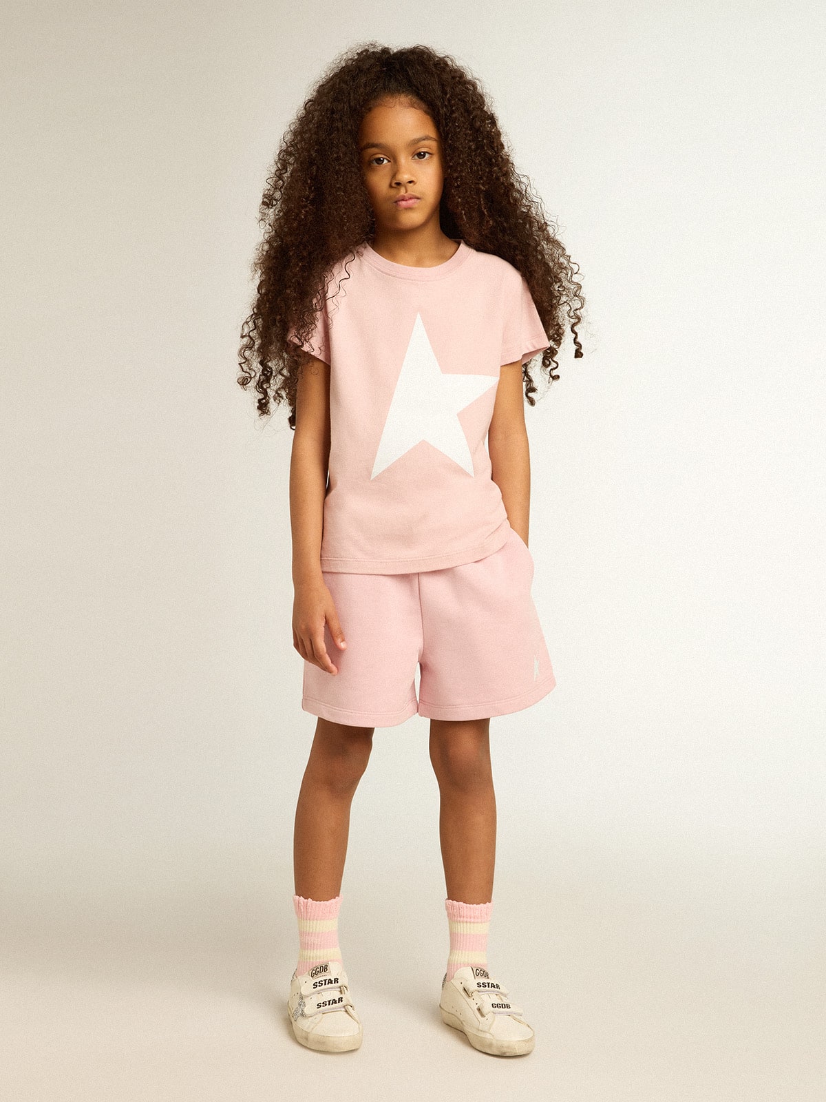 Girls’ pink T-shirt with white logo and maxi star