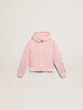 Pink sweatshirt with hood and silver glitter stars