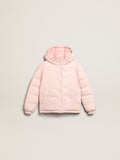 Pink padded jacket with hood and white maxi star on the back