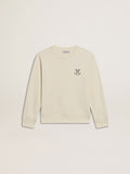 Girls' T-shirt in worn white with embroidery on the front and print on the back