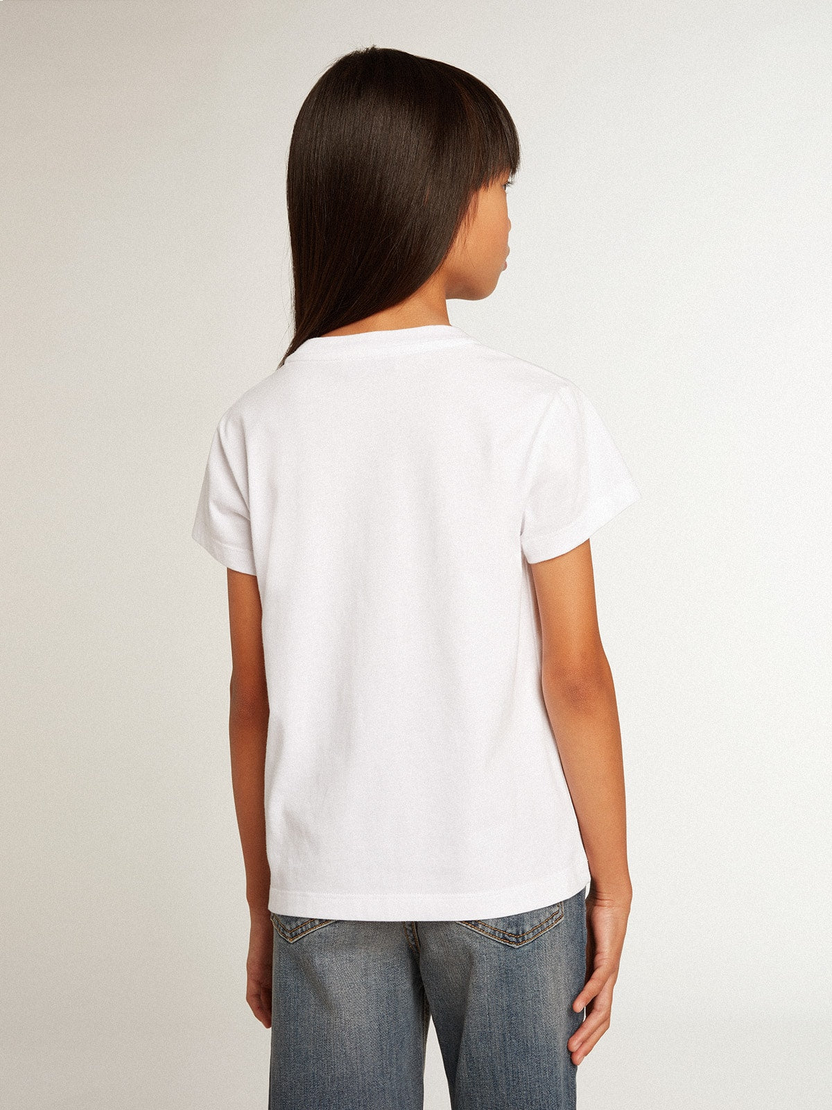 White T-shirt with central Golden lettering in crystals