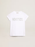 White T-shirt with central Golden lettering in crystals