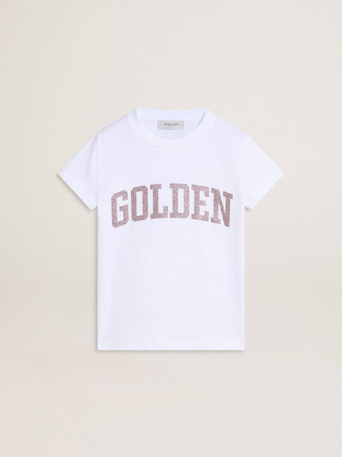 Girls' white T-shirt with pink glitter Golden lettering