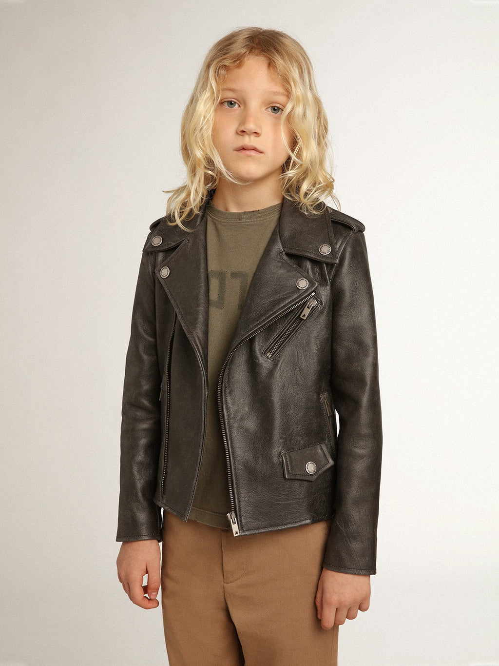 Boys’ biker jacket in distressed leather