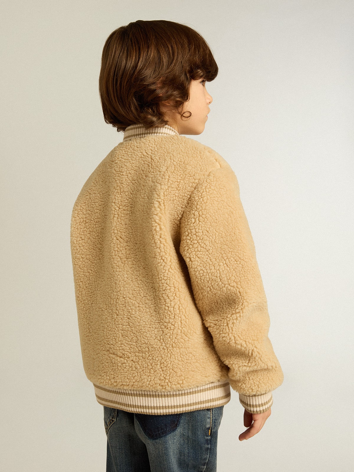 Kids beige fleece bomber jacket