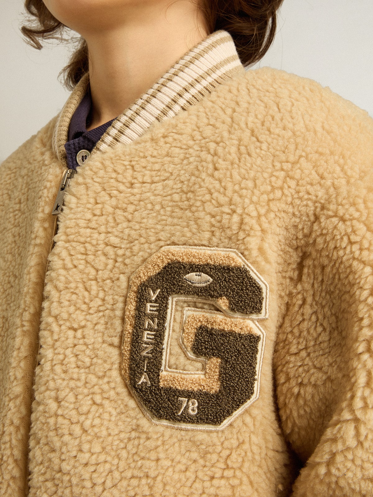 Kids beige fleece bomber jacket