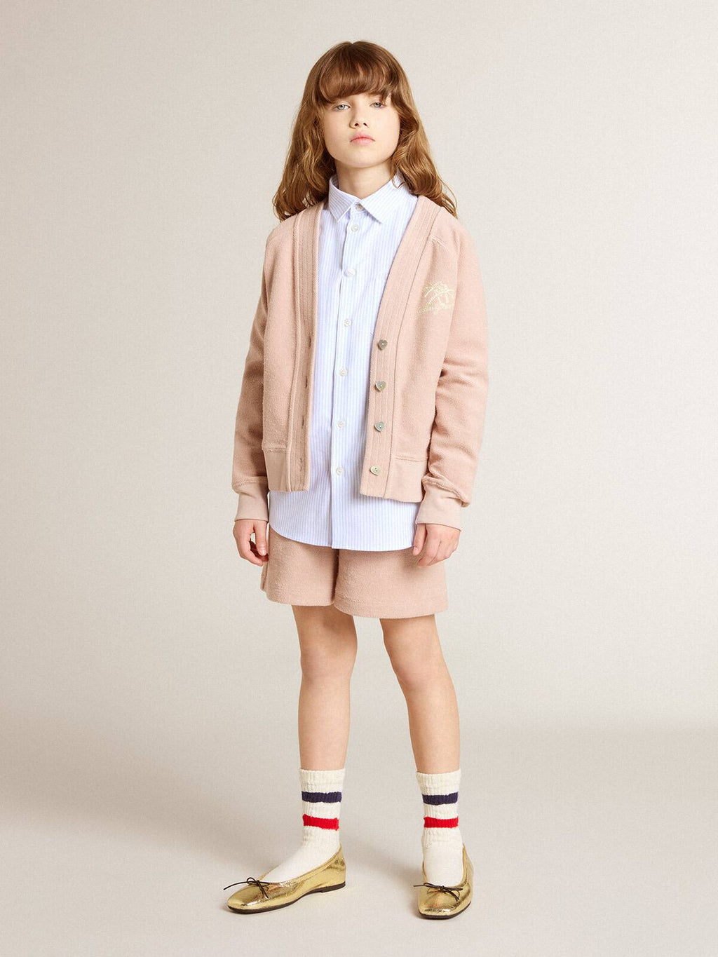 Girls’ striped shirt with embroidered lettering on the pocket
