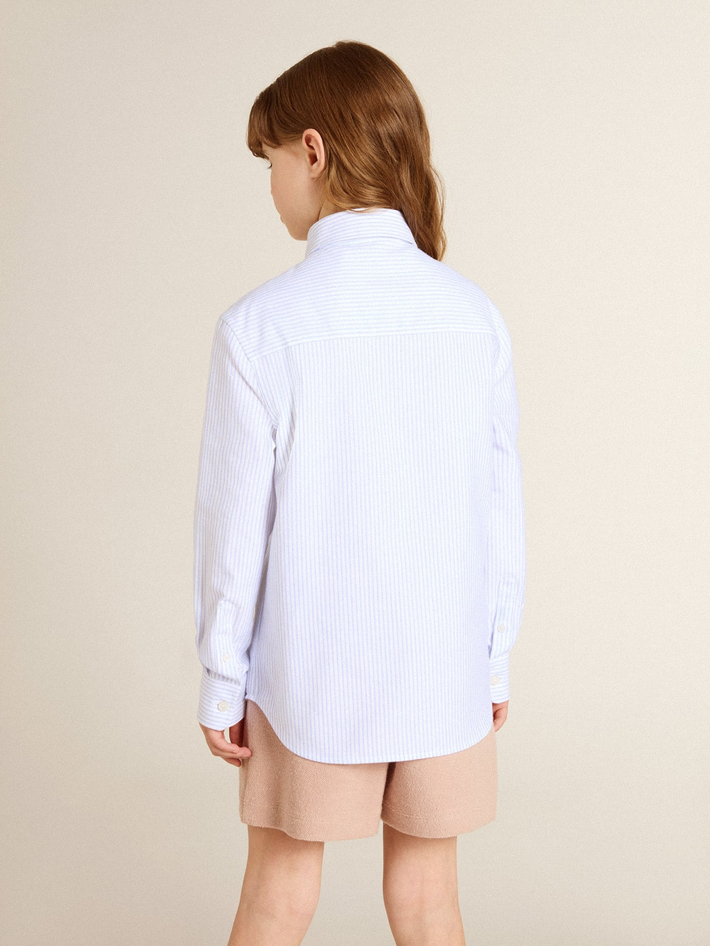 Girls’ striped shirt with embroidered lettering on the pocket