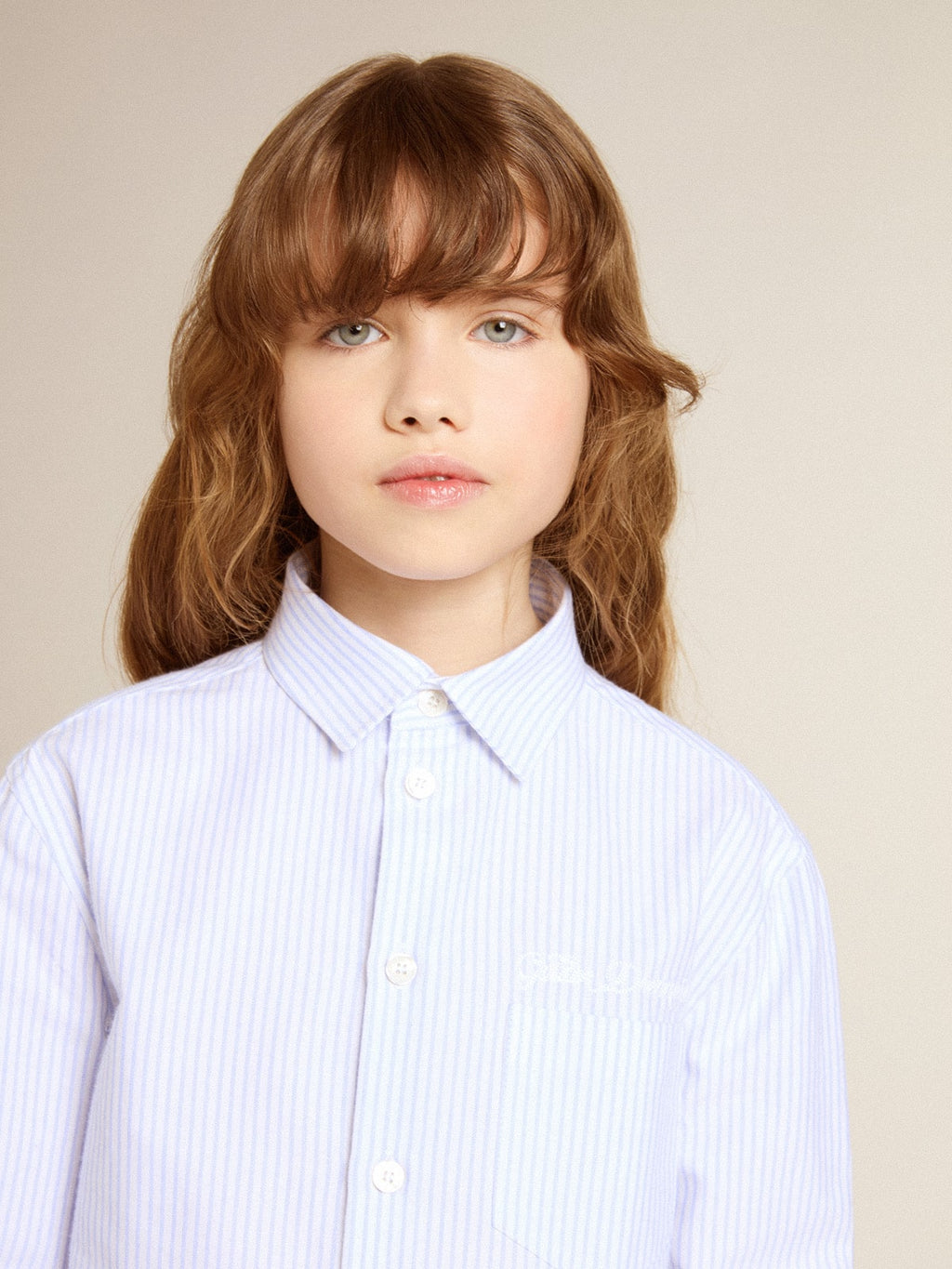 Girls’ striped shirt with embroidered lettering on the pocket