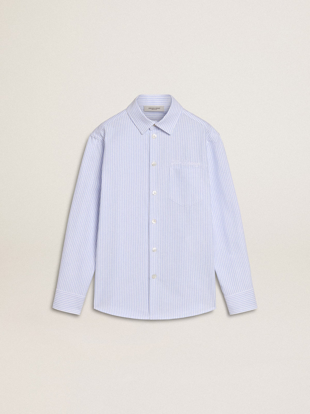Girls’ striped shirt with embroidered lettering on the pocket
