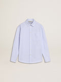 Girls’ striped shirt with embroidered lettering on the pocket