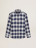 Boys' blue and white checked shirt with print on the back