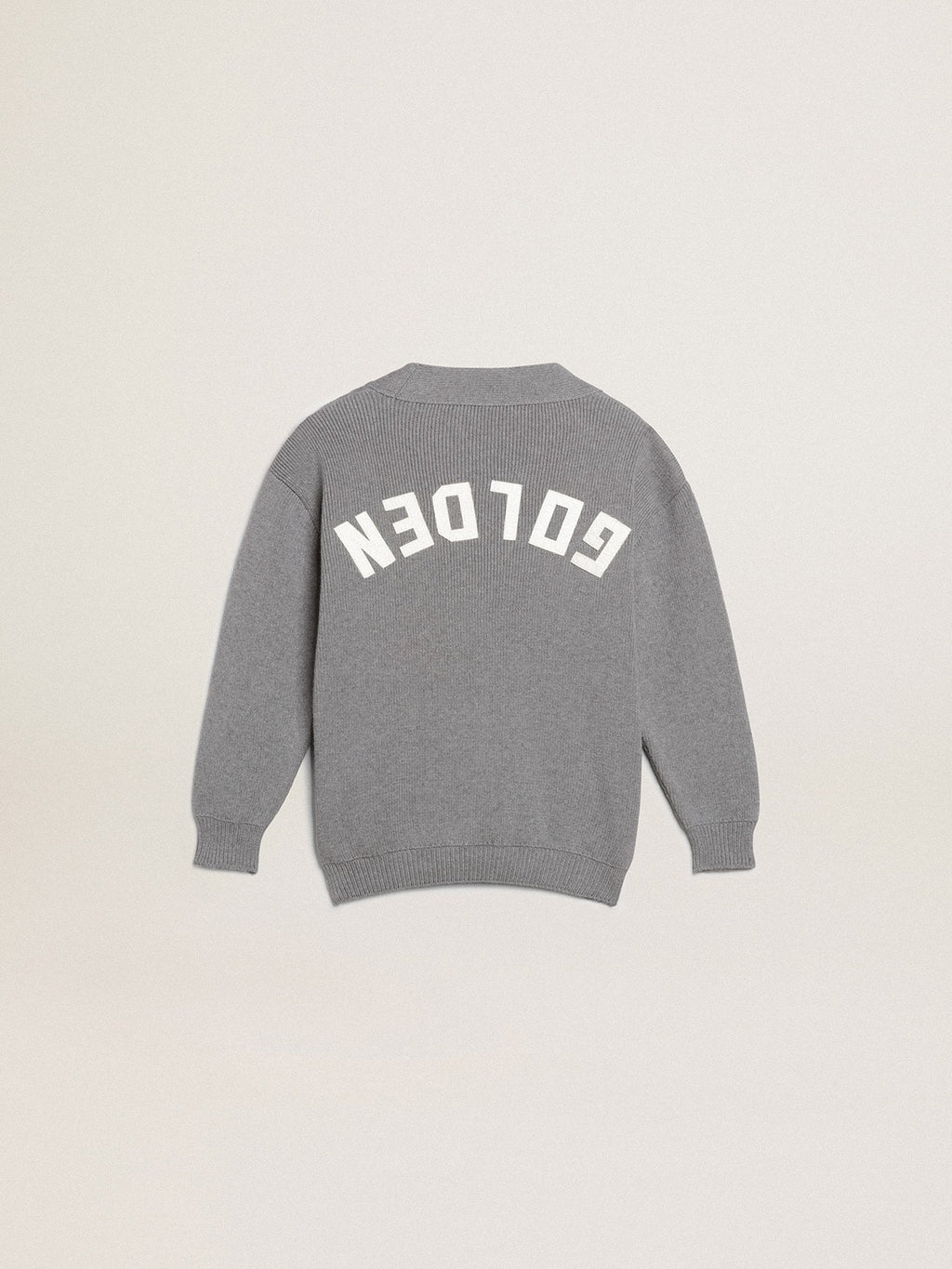 Gray cotton cardigan with logo on the back
