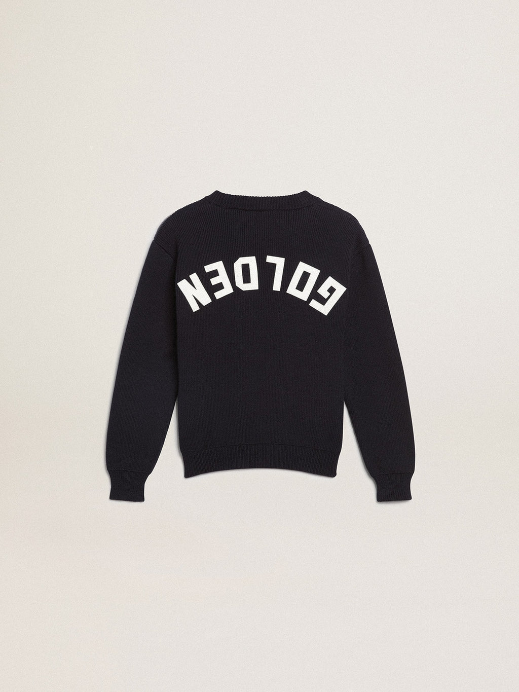 Round-neck sweater in dark blue cotton