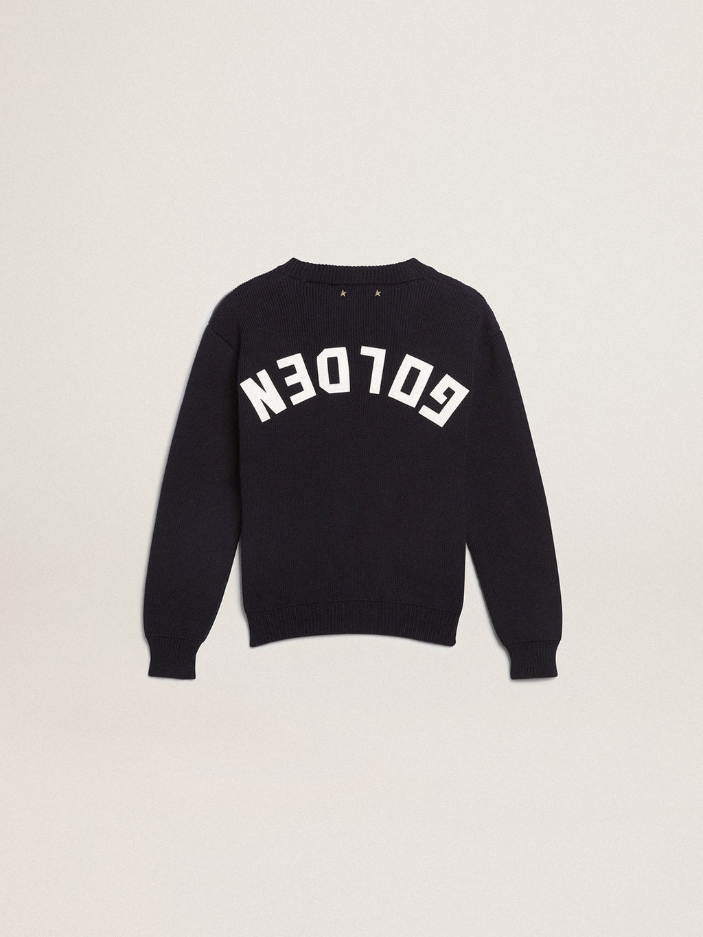 Round-neck sweater in dark blue cotton