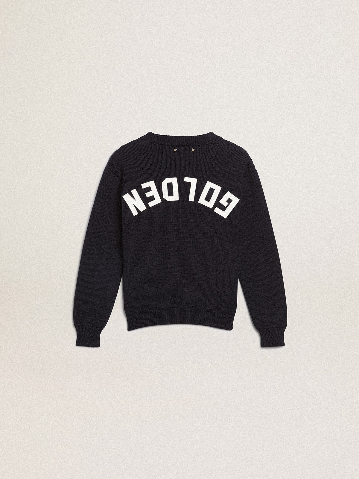 Round-neck sweater in dark blue cotton